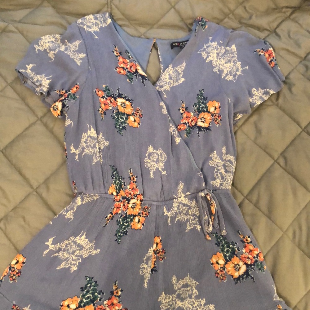 Blue Romper with flower pattern, Size M
